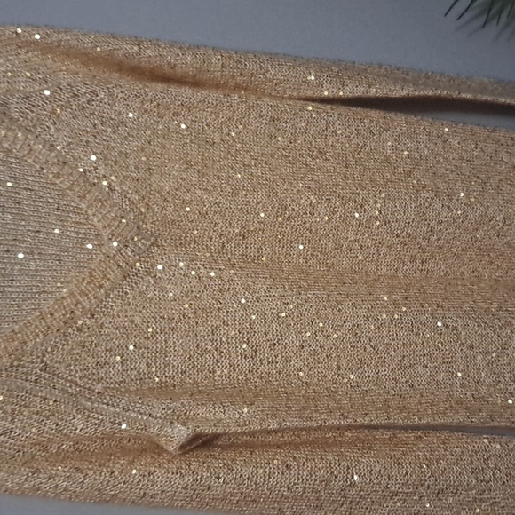 Moda International Gold Sequin Sweater Dress Sz Small PTP: 18" - 25.5" L 32.5 - Picture 2 of 5